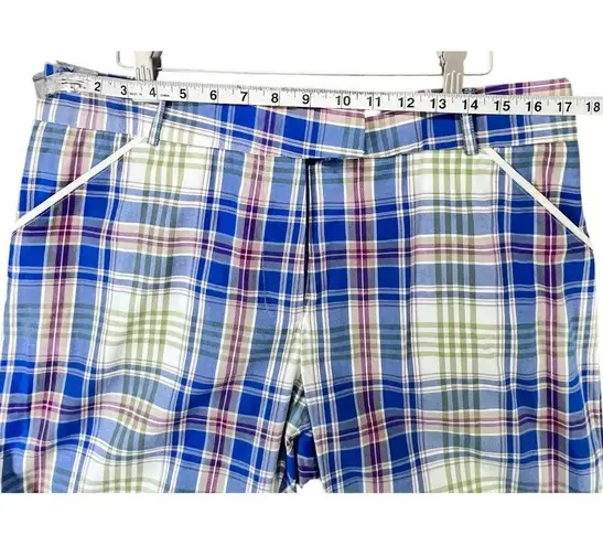Peter Millar Bermuda Golf Shorts Women 12 Blue Plaid Cotton Casual Preppy Tennis