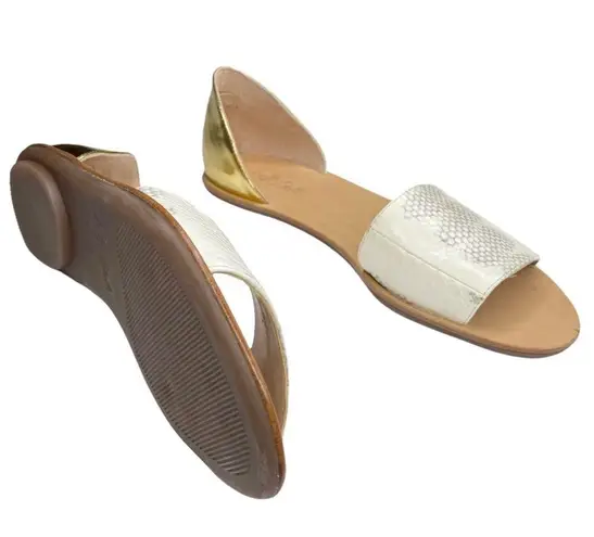 Loeffler Randall new ❁ Sawyer Snakeskin Flat Leather Sandals ❁ Gold Metallic 9.5
