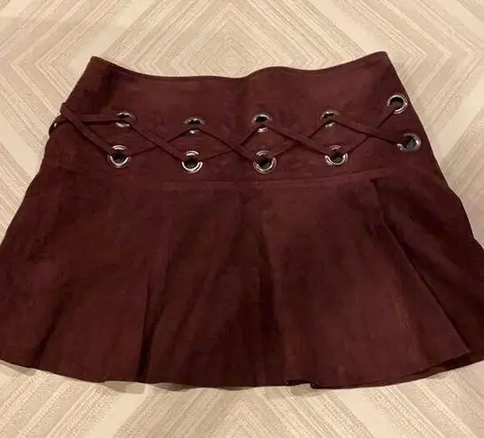 Parker  Burgundy Milos Loop Ring Suede Skirt