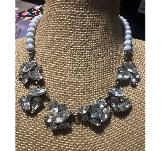 Sugarfix Silver Tone Necklace Statement Faux Howlite Rhinestones Adj 14-16"