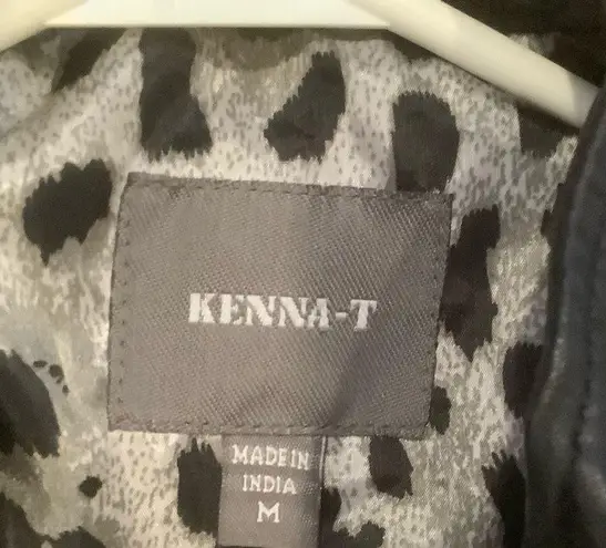 Kenna T womens biker core leather moto jacket black button front size medium