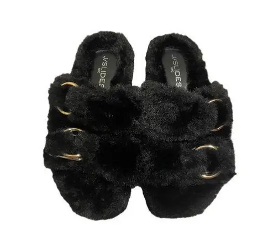JSlides J/Slides Bree Faux Furry Slides Slip on Sandals Shoes