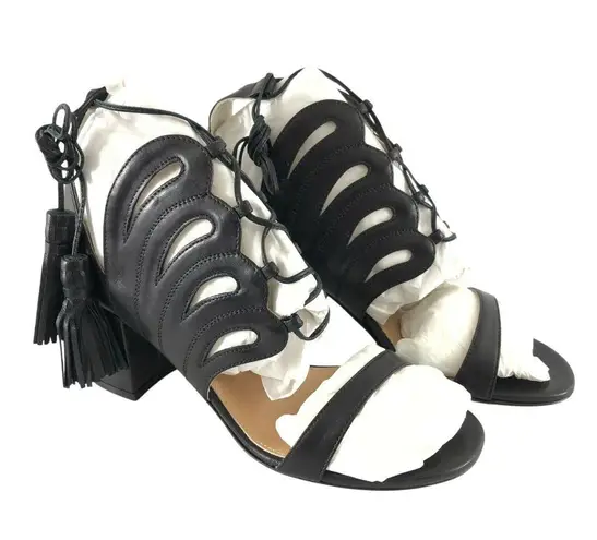 Racine Carree Womens Block Heels Leather Lace Up Fringe Strappy Black 36 US 6