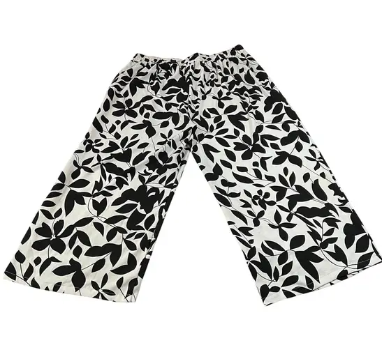 Women's High Rise Leaf Print Wide Leg Pants Size 4XL Easter Party Lightweight White