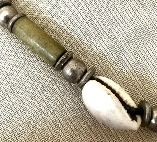 Vintage Cowrie Shell & Bone Bead Choker Necklace
