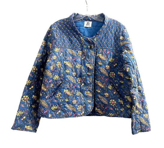 Anthropologie DRA Los Angeles Floral Blue Lightweight Quilted Floral Jacket M Size M