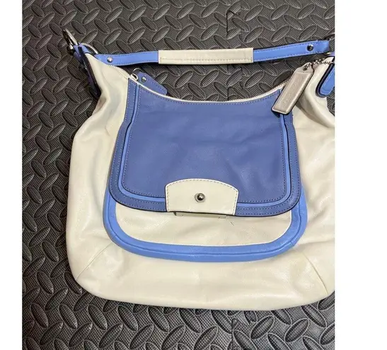 Coach  Kristin Spectator Leather Hobo Shoulder Bag Blue White Used 22509