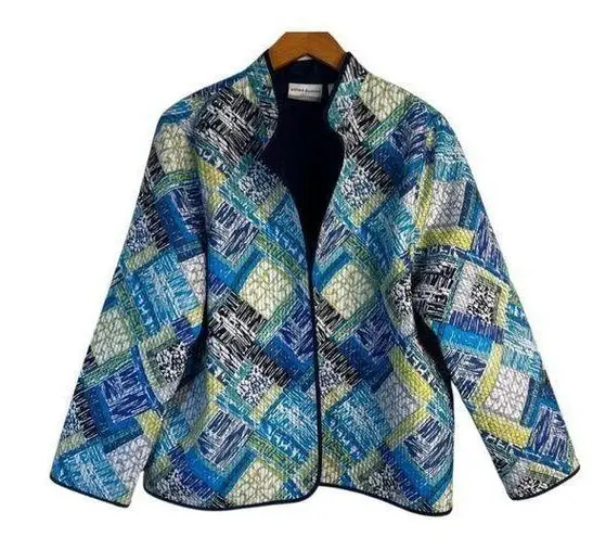 Alfred Dunner Petite Blue Patchwork Quilted Open Front Jacket Blazer Size 16P