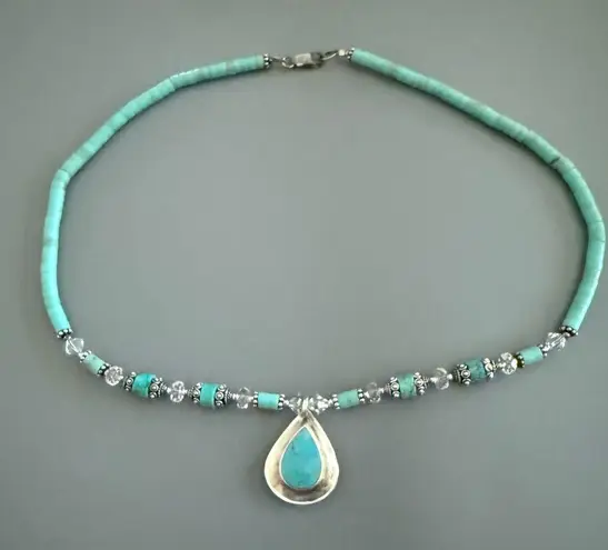 Southwestern Boma Heshi Turquoise Sterling Silver Pendant Necklace VTG🔥