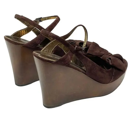 via spiga new ❤︎ Wood Platform Bow Strappy Sandals ❤︎ Chocolate Suede ❤︎ 10.5M