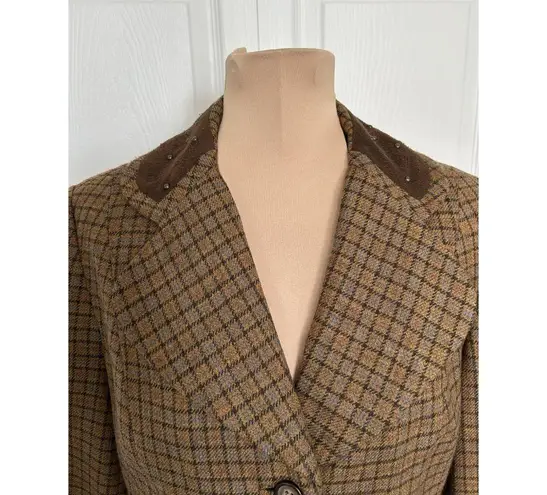 Sundance Catalog Wool Riding Jacket Blazer Brown Plaid Western Stud Collar Sz 6