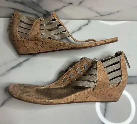 Donald J Pliner | Gold Metallic Leather Thong Cork Wedge Deena Sandal Sz 8