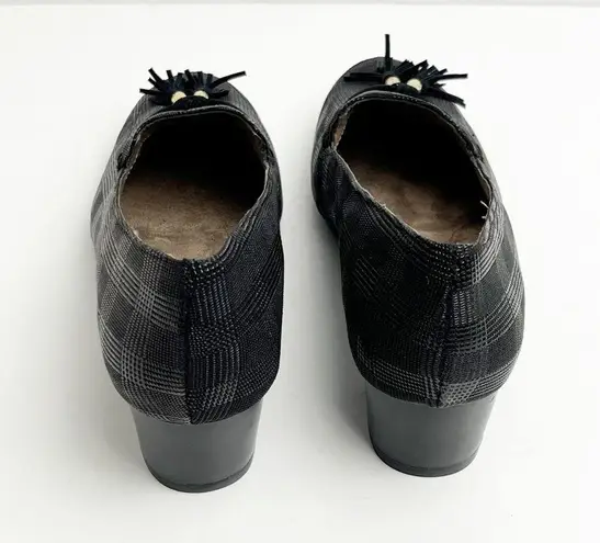 Aerosoles Black Plaid Touchpad Heel Rest Tassel Block Heels Loafers, Size 7.5