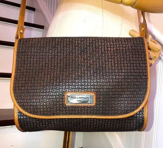 TED LAPIDUS Paris Monogram Leather Crossbody Strap Tote Shoulder Bag RARE HTF