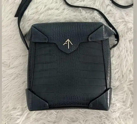 Manu Atelier Mini Pristine Croc Leather Crossbody Bag Rare Blue