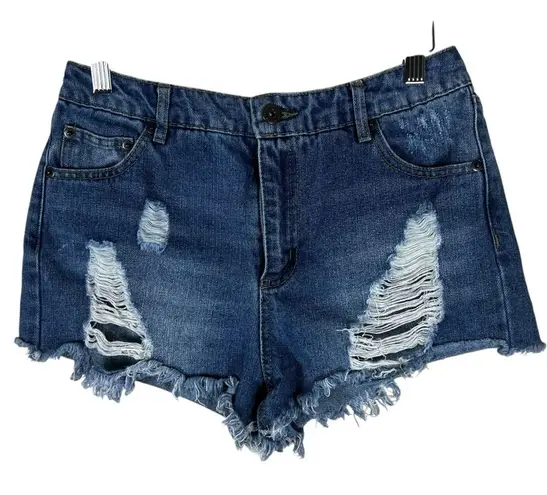 Highway Jeans Denim Shorts Juniors 5 Medium Wash Distressed High Rise Festival