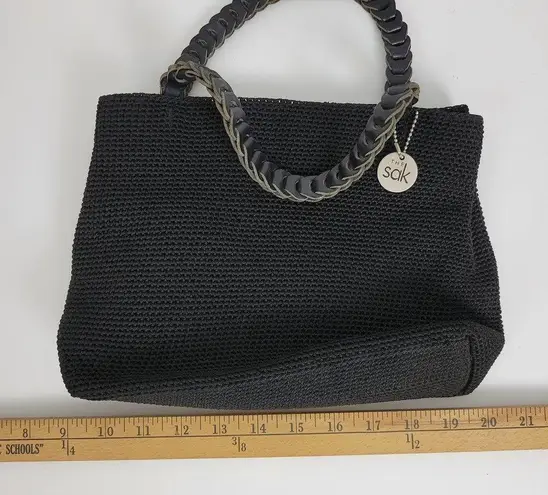 The Sak Womens Shoulder Bag One Size Black Double Leather Handle Crocheted Purse