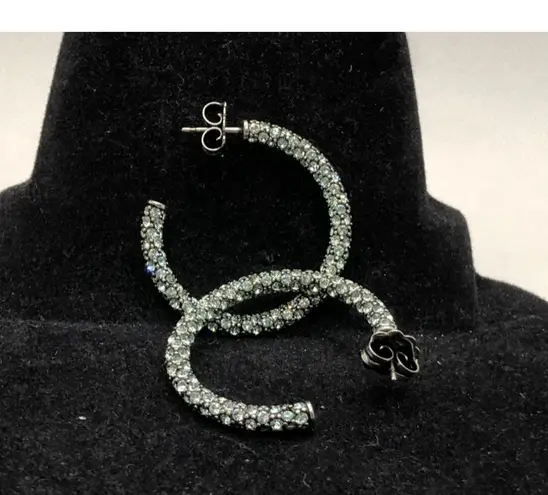 Amina Muaddi Big Cameron Pave Aquamarine Swarovski Crystals Hoop Earrings