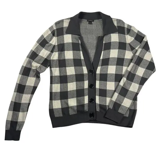 Ann Taylor Factory Gray/Cream Check Button Up Cardigan Sweater Academia Size L Gray Size L - Image 2