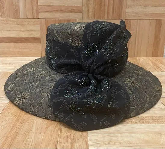 Vintage CHAMPAGNE Italy Brocade Sequin Bow Women’s Hat