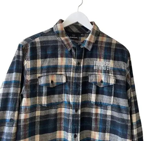 Burnside Embroidery “Founders Brewing Co” Plaid Long Sleeves Flannel Shirt SZ L