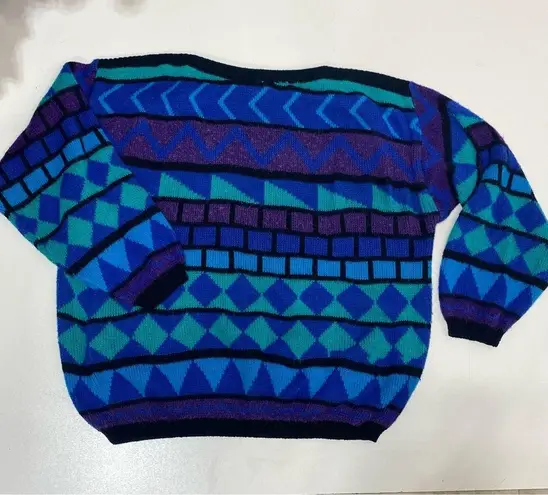 Country Craft Vintage Oversized Geometric Colorful Knit Slit Neck Sweater 44 XL Size undefined