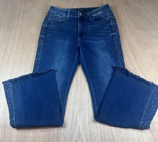 Judy Blue Women’s Flare Jeans Size 11/30 Dark Wash Studded Sides Frayed Hem
