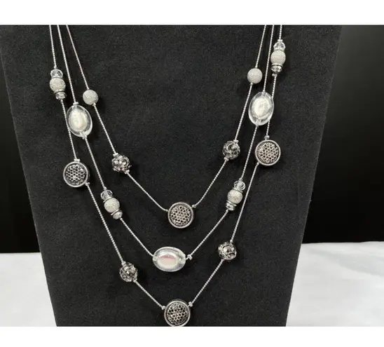 Ny Collection Vintage SKU 041 Multi Layered Silver Necklace With Beaded Accents