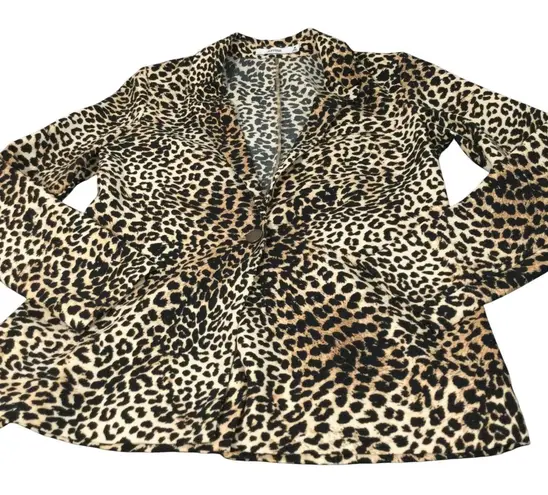 JUST FAB Leopard Print Blazer Jacket Women's Size M Single Button Black Size M