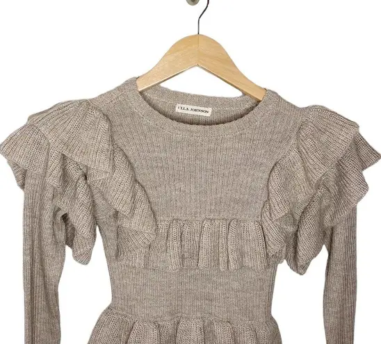 Ulla Johnson Mabel alpaca silk blend ruffled pullover sweater in natural size XS