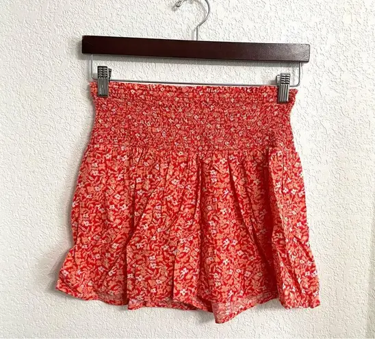 Aerie  Women’s Shorts Orange Peach Smocked Waist Ditzy Floral Casual Size Small