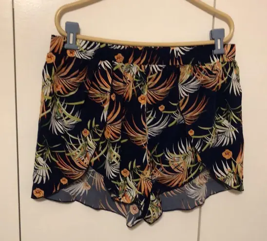 SheIn  VCAY Plus Tropical Print Off Shoulder Overlay Crop Top & Shorts 0XL