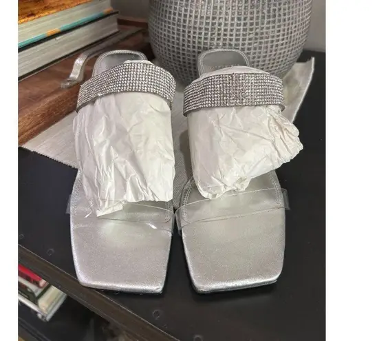 Black Suede Studio Cali SILVER Glitter Slide Sandal Womens Size 38.5