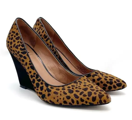Ava & Aiden Leopard Print Calf Hair Pointed Toe Wedge Heels Black & Tan Size 9.5