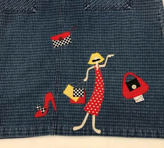 Beverly's Blue Denim Shopping Bags Purses Heels Overall Jumper Dress Womens 14p. Size 14
