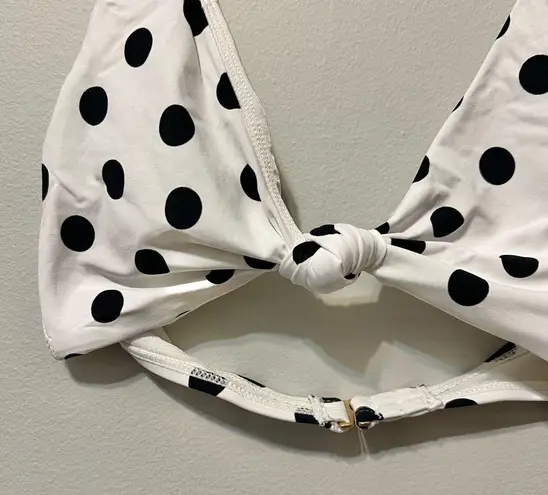 Sunn Lab Swim Knot Front Halter Bikini Top White Black Polka Dots NWOT XS
