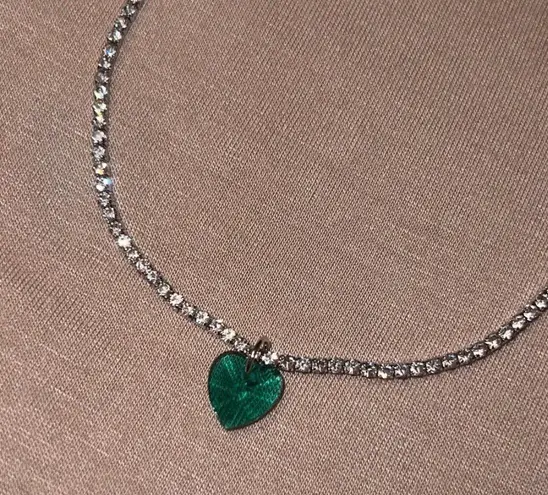 Green Heart Pendant Rhinestone Necklace