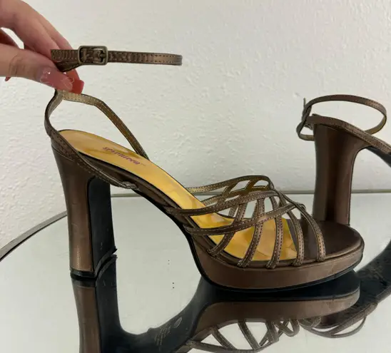 Seventeen Vintage Y2K 90s Brown Ankle Strappy Chunky Block Heel Formal Sandals