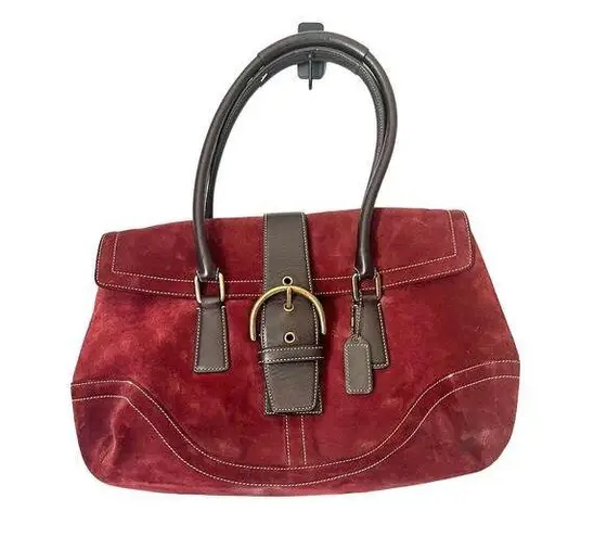 Coach EUC Vintage  Hampton Deep Red Suede Buckle Top Handles Satchel Shoulder Bag