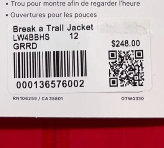 Lululemon  Break a Trail Jacket Grenadine Red sz 12