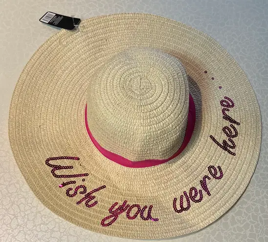 Trendy Vibes | ladies straw “Wish you were here” floppy sun hat.