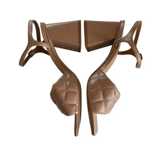 Open Edit Austyn Tan Mocha Quilted Ankle Strap Block Heel Sandals Size 5.5