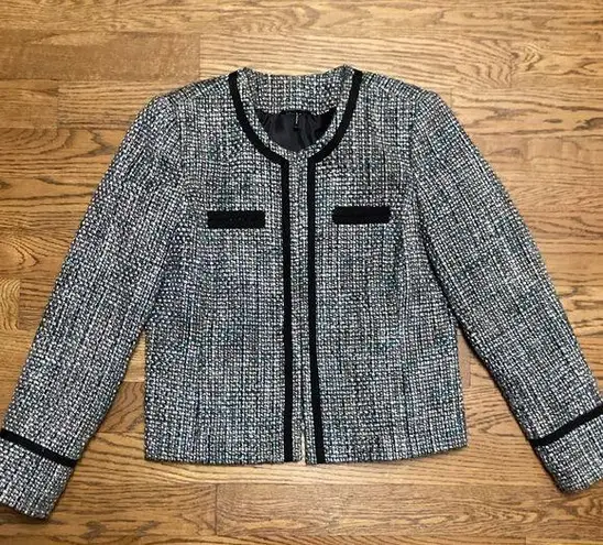 Daisy Fuentes collarless tweed blazer. Size Large