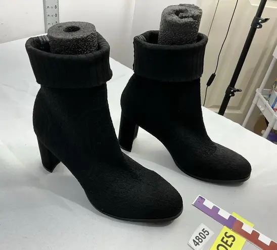 Womans Cuccoo Pull On Ankle Boots 9 Black Stretch stacked Heel