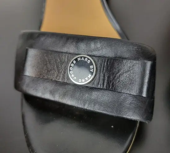 Marc by Marc Jacobs Logo Disc Womens Sandals Size 9 Black Cork Leather Wedge
