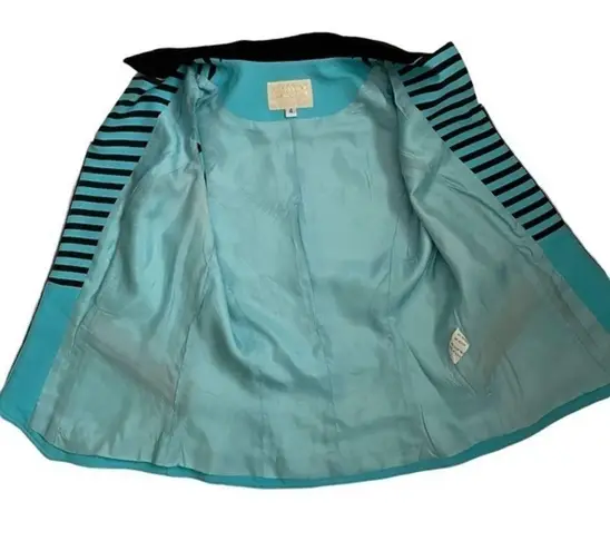 Alberto Makali Vintage New York Turquoise Striped Zipper Sleeveless Blouse Vest