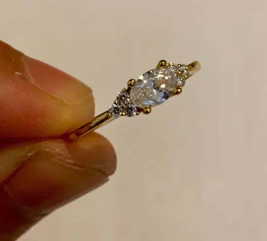 Sterling Silver Oval White Diamond Ring Size 7