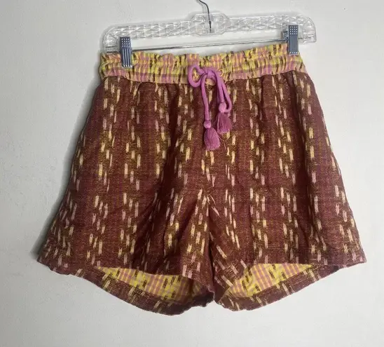 Aerie  Jacquard High Waisted Pink Tassel Cotton Shorts Drawstring Sz Medium Boho thumbnail 1