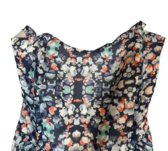 WAYF Blue Watercolor Print Accordion Spaghetti Strap Summer Dress Women Sz S