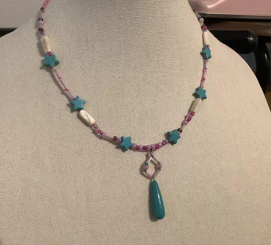 Handmade Night Pink Garden Beaded Necklace